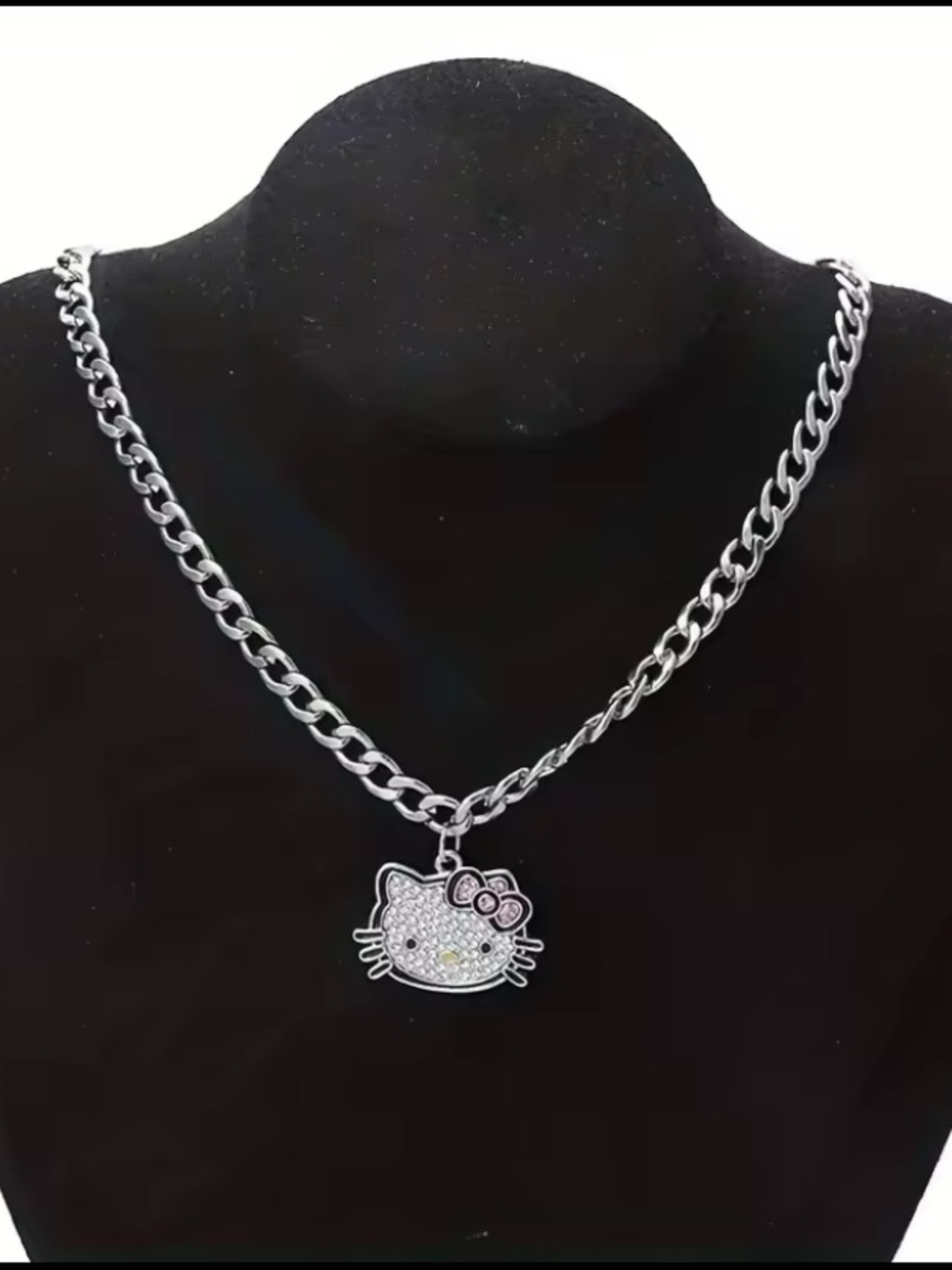 Hello Kitty Silver Crystal Pendant Necklace - Pink Accents